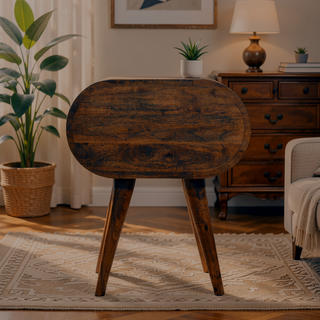 Sunvega Timeless Elegance Solid Wood Chestnut Circular Nightstand with 2-Drawers
