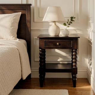 Sunvega Vienna Solid Mango Wood Nightstand with One Drawer in Winewood Oak Finish