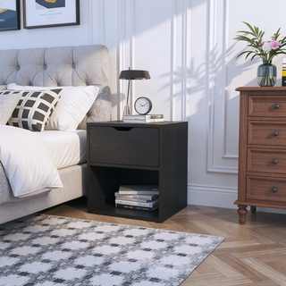 Sunvega Altheimer Bedroom Nightstand with Open Shelf and Drawer