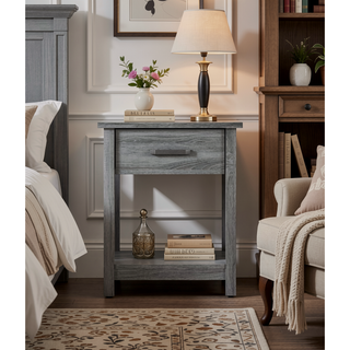 Sunvega Modern Gray Nightstand with Durable Construction for Bedroom