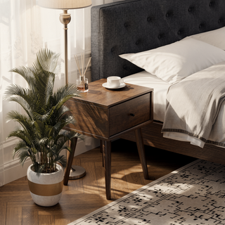 Sunvega Mid-Century Modern Solid Wood Night Stand with Tapered Legs and Drawer