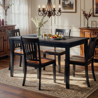 Sunvega Black Finish Dining Table with Wooden Top for 4 Seats