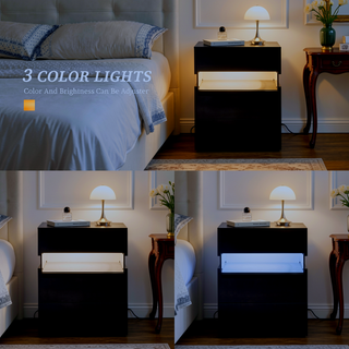 Sunvega LED Nightstand with Acrylic Board and RGB Lights 3 Drawer Bedside Table