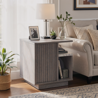 Sunvega Contemporary Night Stand with Adjustable Shelf and Faux Marble Accents