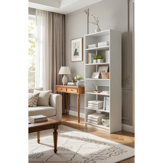 Sunvega White Wood Walk-In Closet with Two Rods and Oak Finish