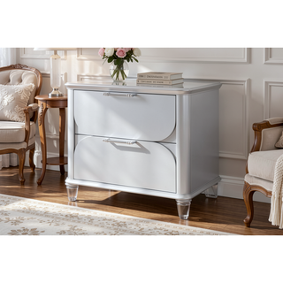 Sunvega Sleek Silver Tone Nightstand with Spacious Drawers and Textured Fronts