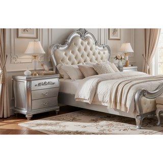 Sunvega Silver Traditional 3-Drawer Nightstand with Metal Pulls for Bedroom