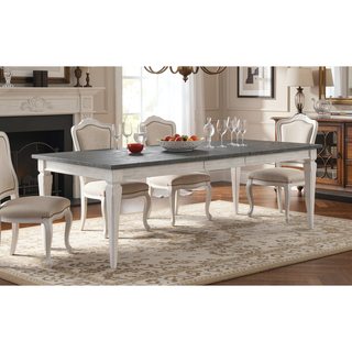 Sunvega Rustic Gray and Weathered White Finish Poplar Wood Dining Table With Leaf