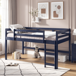 Sunvega Twin Loft Bed with Slats System and Right Facing Ladder in Espresso