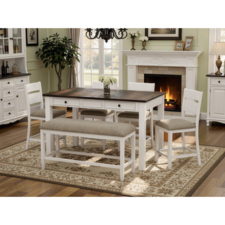 Sunvega Brown and White 6 Piece Gathering Dining Set for Casual Style