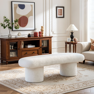 Sunvega Randolph Ivory Boucle Upholstered Bench with Sturdy Wood Frame