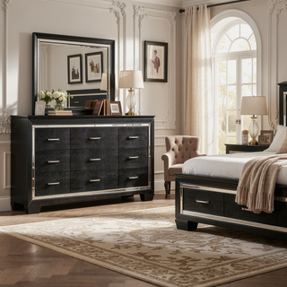 Sunvega Silver Faux Alligator Embossed Nightstand with 2 Dovetail Drawers and LED Lighting