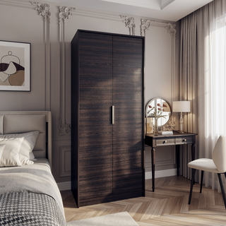 Sunvega Modern Double Door Wardrobe with Hanging Rod and Shelves Black