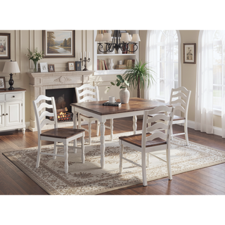 Sunvega Contemporary White and Oak Square Dining Table with 4 Ladder Back Chairs