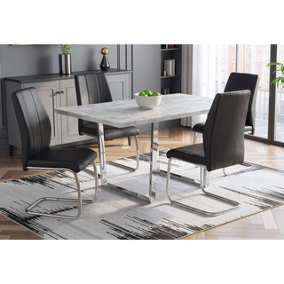 Sunvega Cement Finish Rectangular Dining Table with Chrome Metal Legs for Kitchen