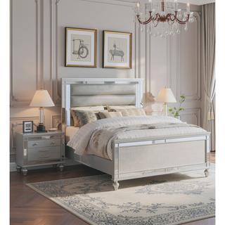 Sunvega Modern Grey Wooden Nightstand with 2 Drawers and Unique Handles