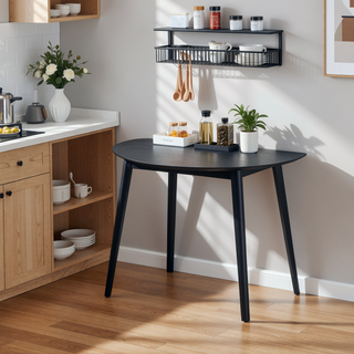 Sunvega Modern Black Finish Wooden Dining Table with Unique Shape Tabletop