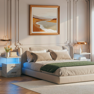 Sunvega Modern LED Nightstand with Adjustable Lights and 2 Drawers for Bedroom