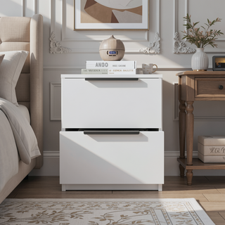 Sunvega Light Gray Two Drawer Nightstand with Metal Handle for Bedroom