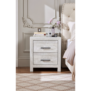 Sunvega Modern Gray Wood 2-Drawer Nightstand with Black Handles for Bedroom Storage