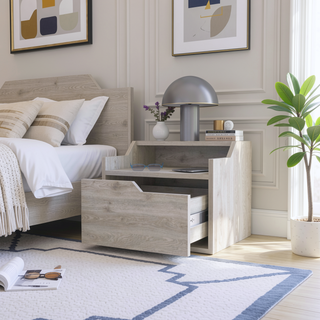 Sunvega Wall Mount Floating Nightstand with Drawer and Dual Shelf Display