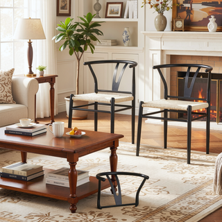 Sunvega Modern Iron Wishbone Dining Chair with Woven Seat for Multiple Styles