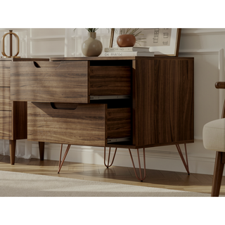 Sunvega Mid-Century Modern Nightstand with Spacious Drawers and Metal Legs