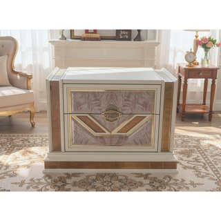 Sunvega Art Deco Nightstand with Gold Accents Spacious Soft Closing Drawers