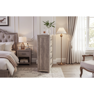 Sunvega Rustic Light Grey Modern Style 1pc Chest Of Drawers 5-Drawers Storage Cabinet