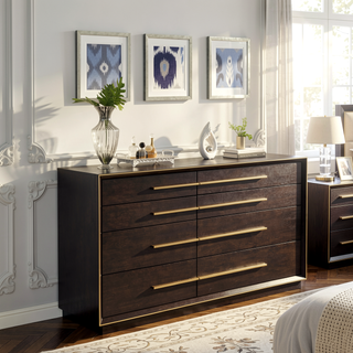 Sunvega Modern Retro Smoked Peppercorn Eight-Drawer Dresser with Ample Storage