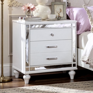 Sunvega Contemporary White High Gloss Lacquer Nightstand with Chrome Handles and USB Charger