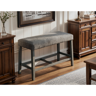 Sunvega Light Gray Fabric Upholstered Counter Height Bench with Wooden Footrest