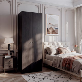 Sunvega 2-Door Black Armoire with Hanging Rod and Storage Shelf for Bedroom