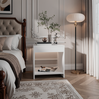 Sunvega Compact Modern Night Table with Spacious Shelf for Bedroom