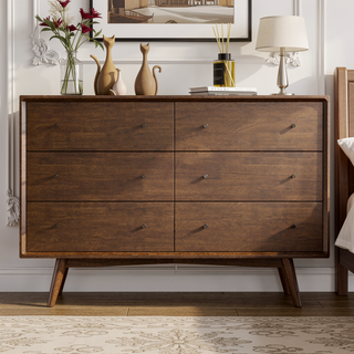 Sunvega Mid-Century Modern Solid Wood Dresser with Tapered Legs and Partial Assembly