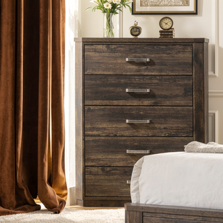 Sunvega Rustic Walnut Finish 5-Drawer Chest with Ample Storage Space