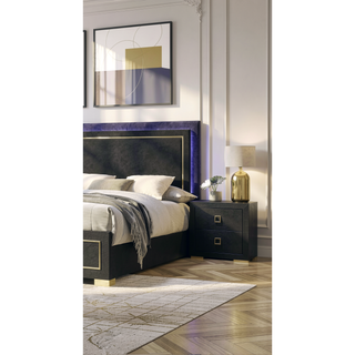 Sunvega Black Contemporary Nightstand with Gold Trim and Square Pulls Metal Legs