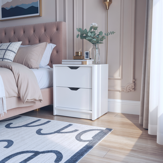 Sunvega White 2-Drawer Nightstand with Large Storage for Bedroom Organization