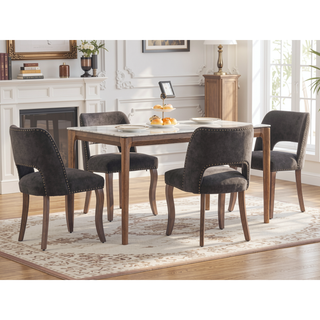 Sunvega Modern Fabric Upholstered Dining Chairs Set of 2 with Hollow-out Design and Curved Backrest