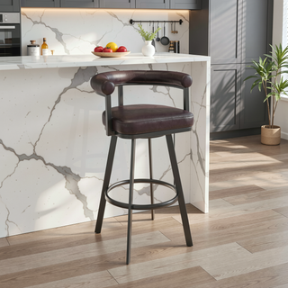 Sunvega Brown Faux Leather Swivel Bar Stool with 360 Degree Rotation