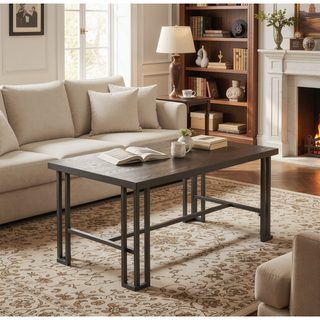 Sunvega Industrial Counter Table with Brown Bamboo Top and Sturdy Metal Frame