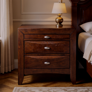Sunvega Lucille Black Nightstand with Spacious Drawers and Chambered Fronts