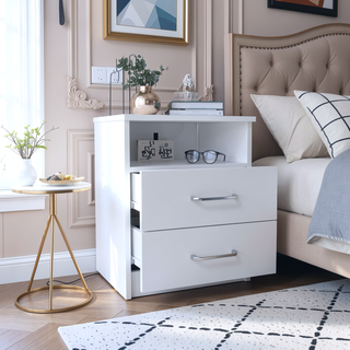 Sunvega 19.9 Inch High Nightstand with Two Drawers and One Open Shelf