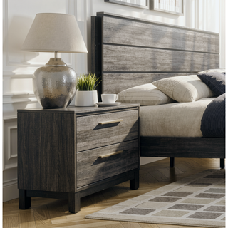Sunvega Antique Grey Finish Two-Drawer Nightstand for Bedroom with Sturdy Surface