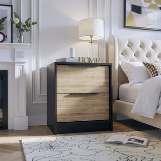 Sunvega Modern 18" High Night Stand with Two Drawers and Metal Hardware