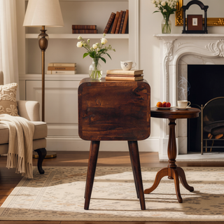 Sunvega Solid Mango Wood Mini Bedside Table with Two Drawers and Nordic Legs