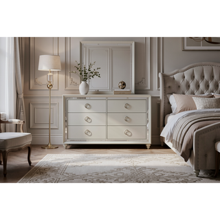 Sunvega Mirror Accent Nightstand with Spacious Drawers and Bun Foot