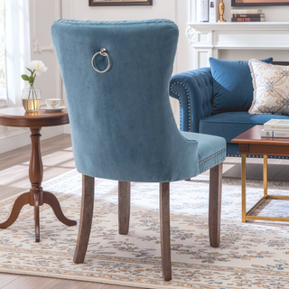 Sunvega High Back Velvet Dining Chairs with Tufted Upholstery and Nailhead Trim