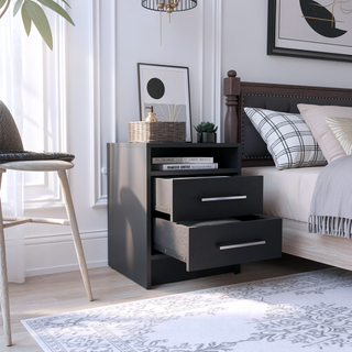 Sunvega 19.9 Inch High Nightstand with Two Drawers and Open Shelf