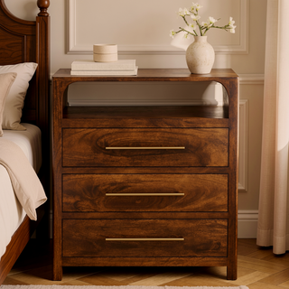 Sunvega Solid Mango Wood 3 Drawer Chest with Arched Edge and Natural Finish